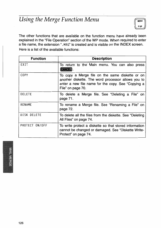 Using the merge function menu | Brother WP-700D User Manual | Page 134 / 172