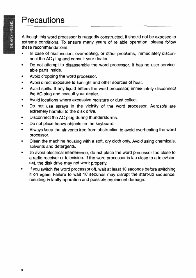 Precautions | Brother WP-700D User Manual | Page 16 / 172