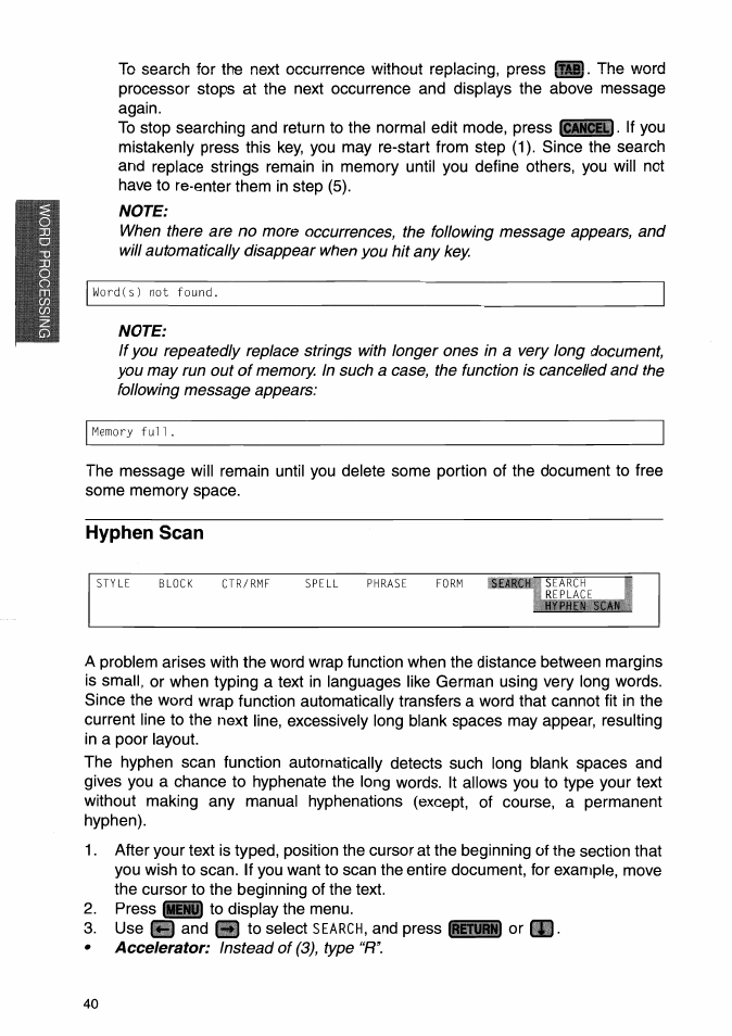 Note, Hyphen scan | Brother WP-700D User Manual | Page 48 / 172