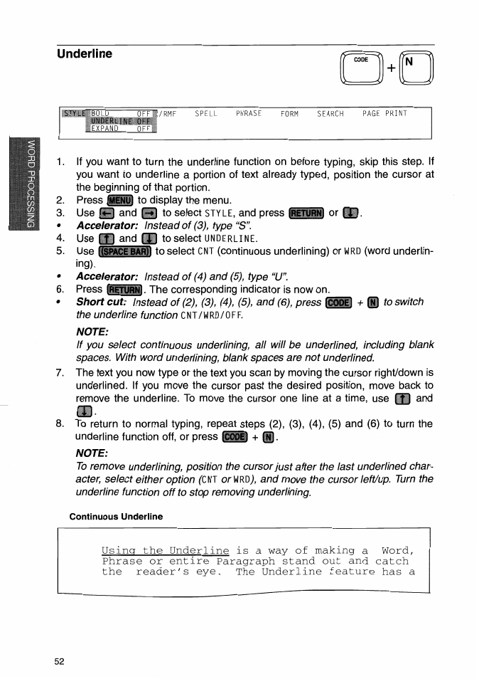 Underline, Note, Ummim mr | Brother WP-700D User Manual | Page 60 / 172