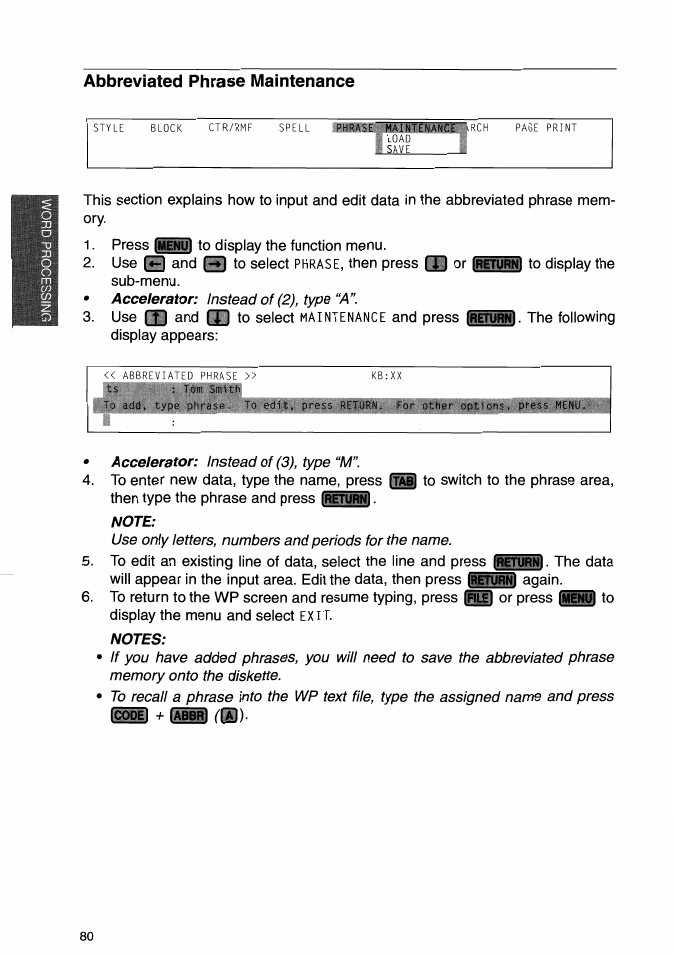 Abbreviated phrase maintenance | Brother WP-700D User Manual | Page 88 / 172