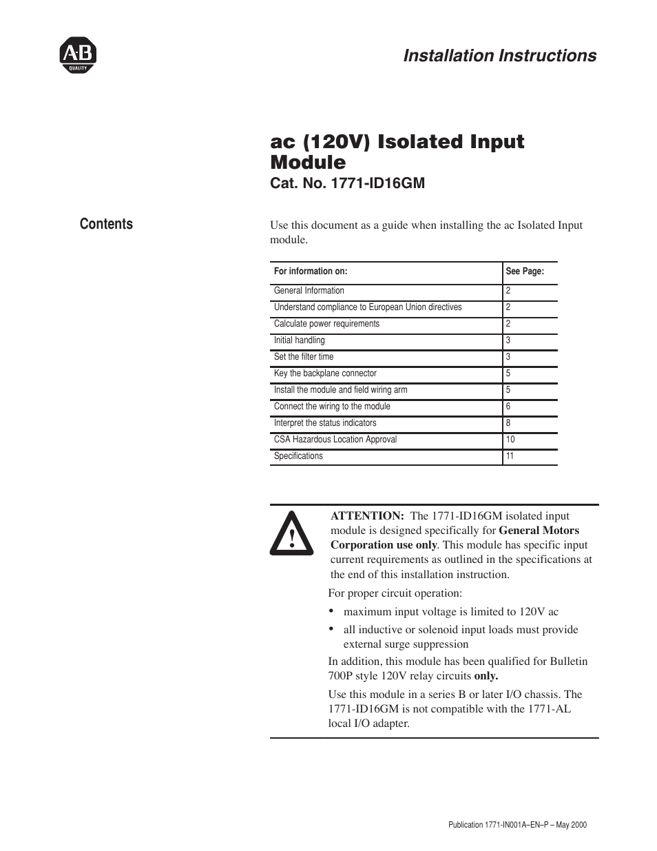 Rockwell Automation 1771-ID16GM Installation Instructions User Manual | 12 pages