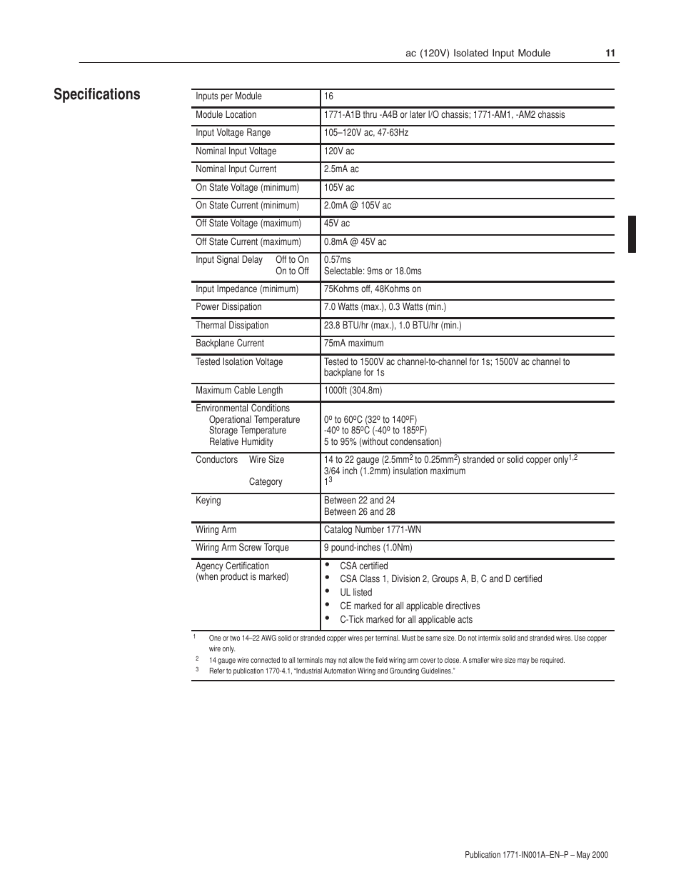 Specifications | Rockwell Automation 1771-ID16GM Installation Instructions User Manual | Page 11 / 12