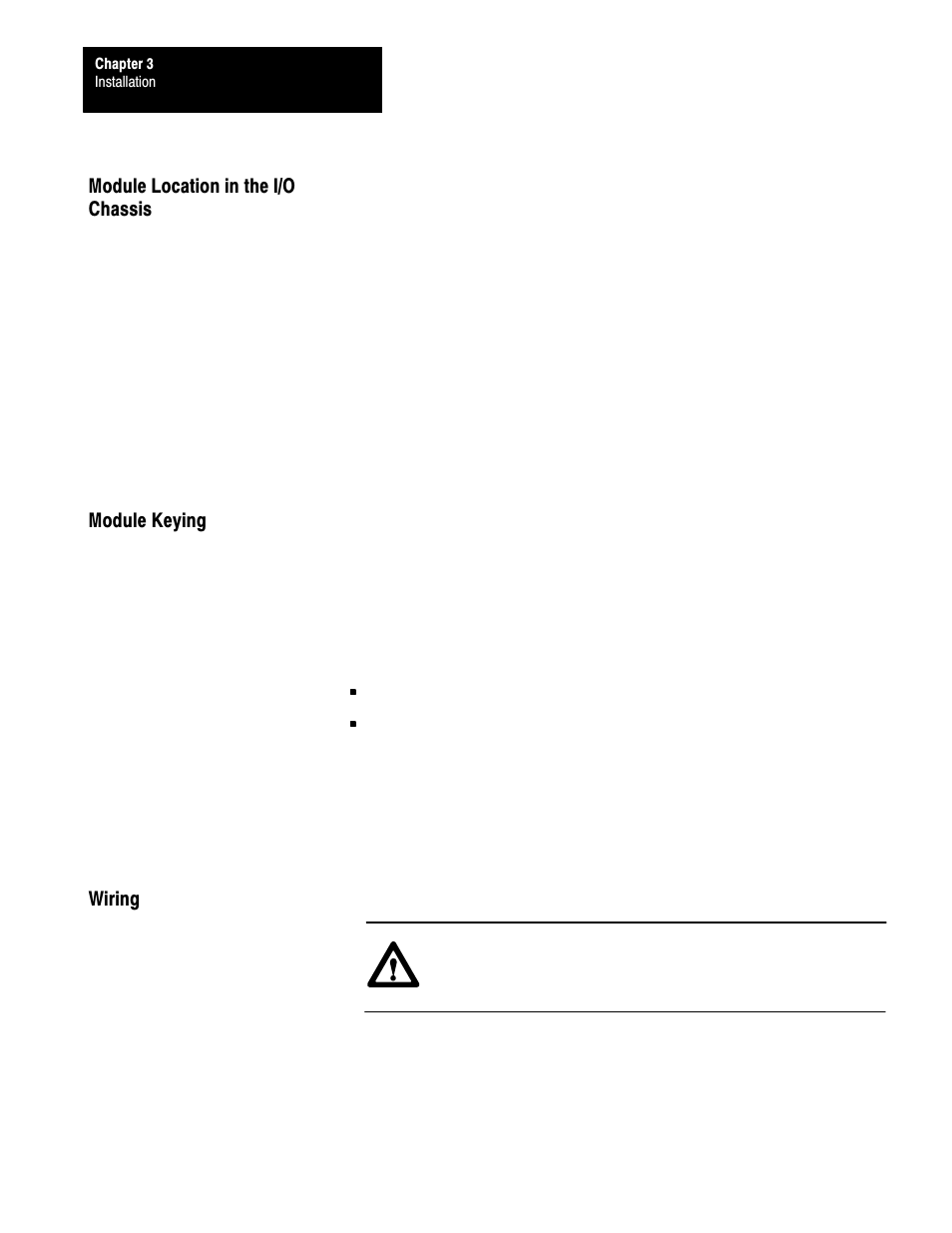 Module location in the i/o chassis, Module keying, Wiring | Rockwell Automation 1771-QRD PULS FLOWMTR User Manual | Page 13 / 44