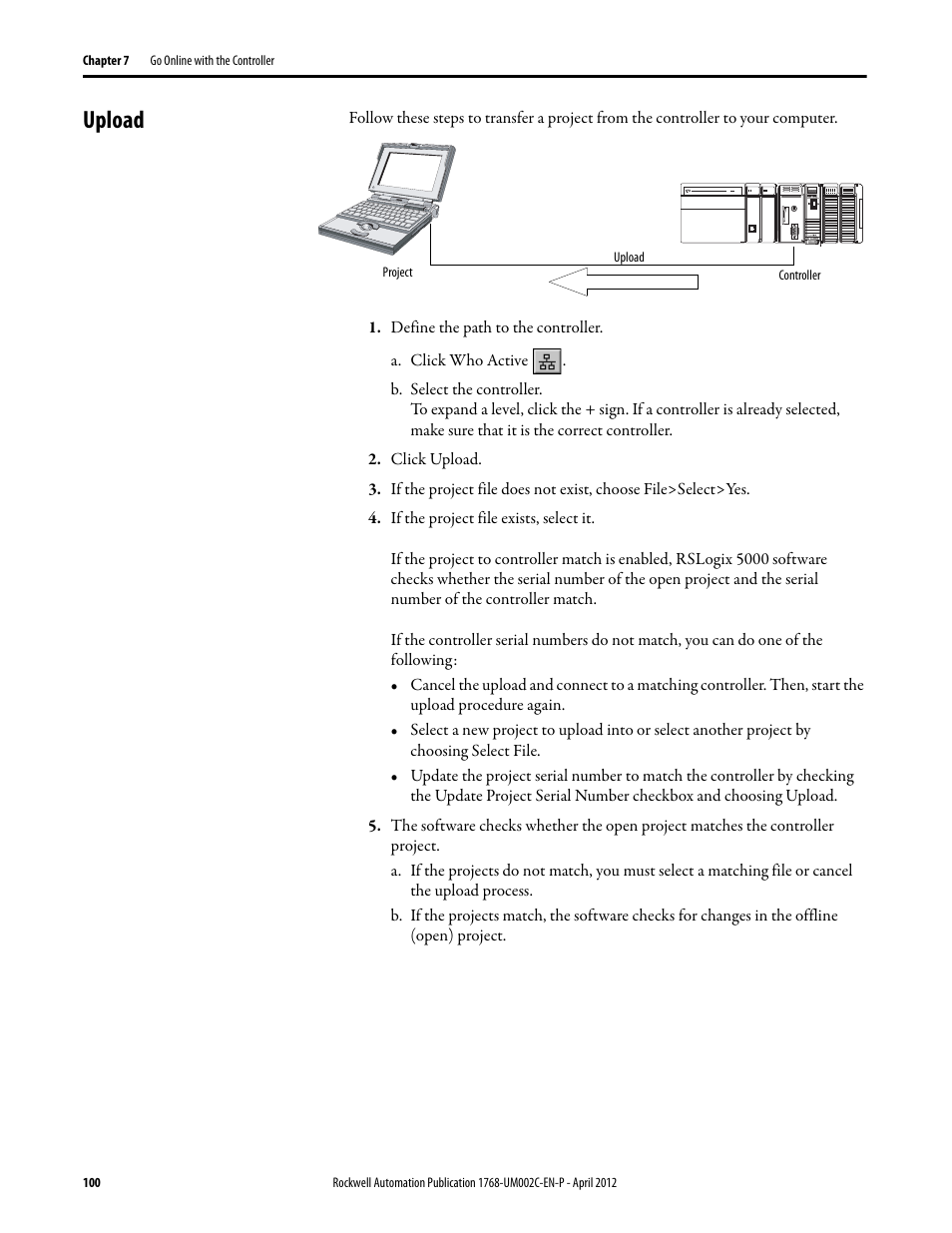 Upload | Rockwell Automation 1768-L45S Compact GuardLogix Controllers User Manual | Page 100 / 136
