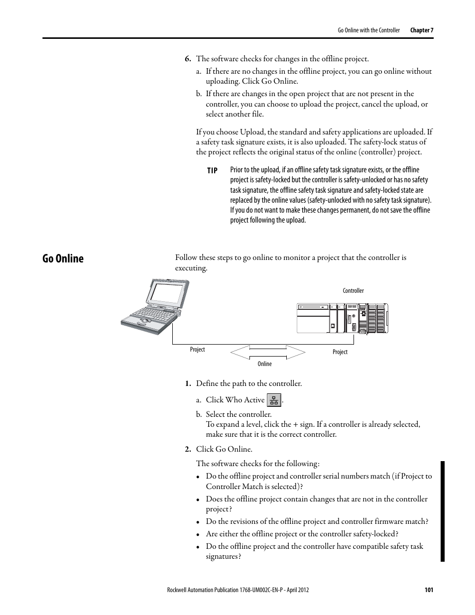 Go online | Rockwell Automation 1768-L45S Compact GuardLogix Controllers User Manual | Page 101 / 136