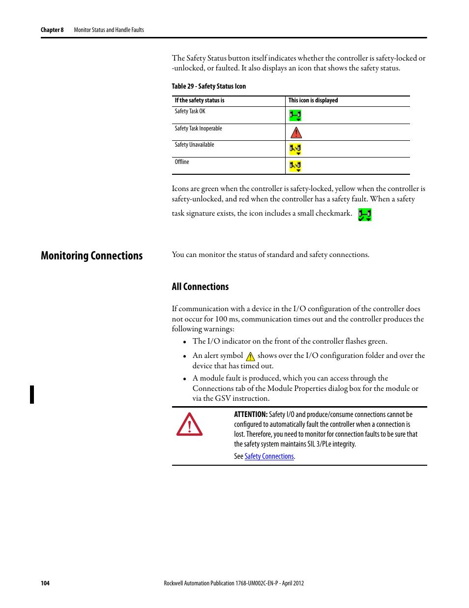 Monitoring connections, All connections, Or on the s | Rockwell Automation 1768-L45S Compact GuardLogix Controllers User Manual | Page 104 / 136