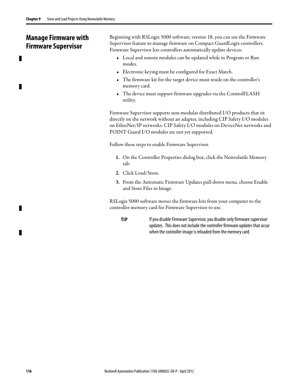 Manage firmware with firmware supervisor | Rockwell Automation 1768-L45S Compact GuardLogix Controllers User Manual | Page 116 / 136