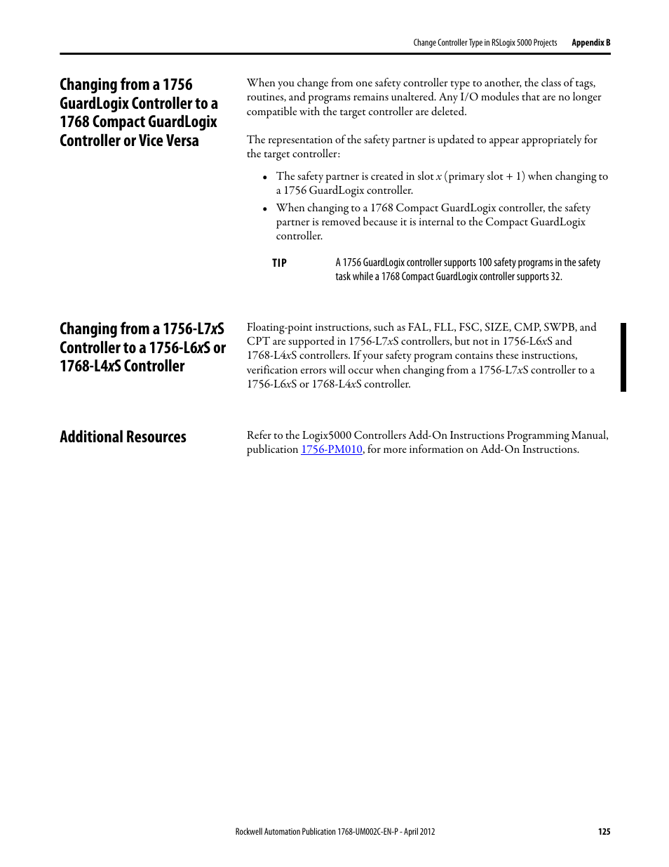 Additional resources, Compact guardlogix controller or vice versa | Rockwell Automation 1768-L45S Compact GuardLogix Controllers User Manual | Page 125 / 136