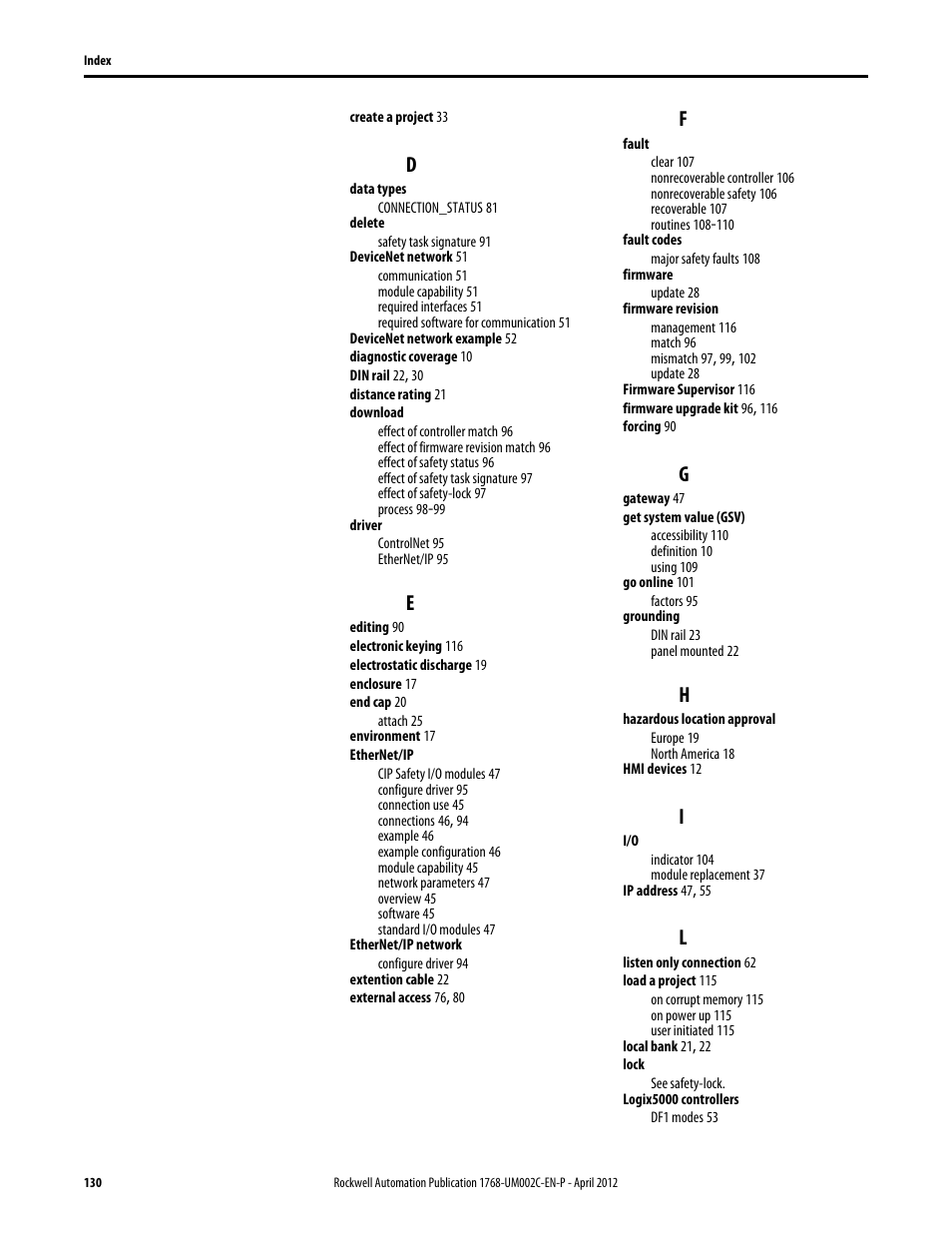 Rockwell Automation 1768-L45S Compact GuardLogix Controllers User Manual | Page 130 / 136