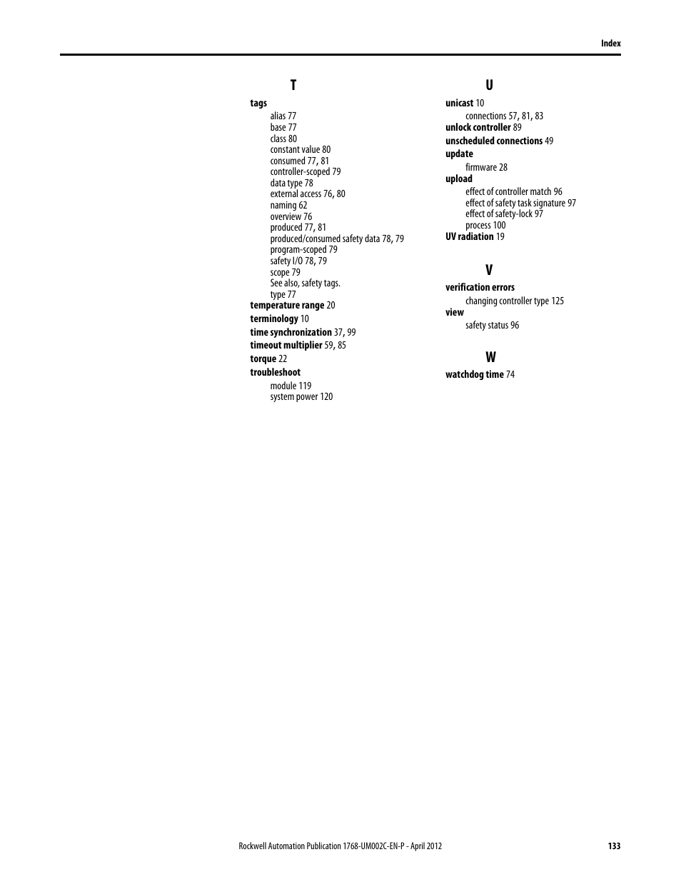 Rockwell Automation 1768-L45S Compact GuardLogix Controllers User Manual | Page 133 / 136