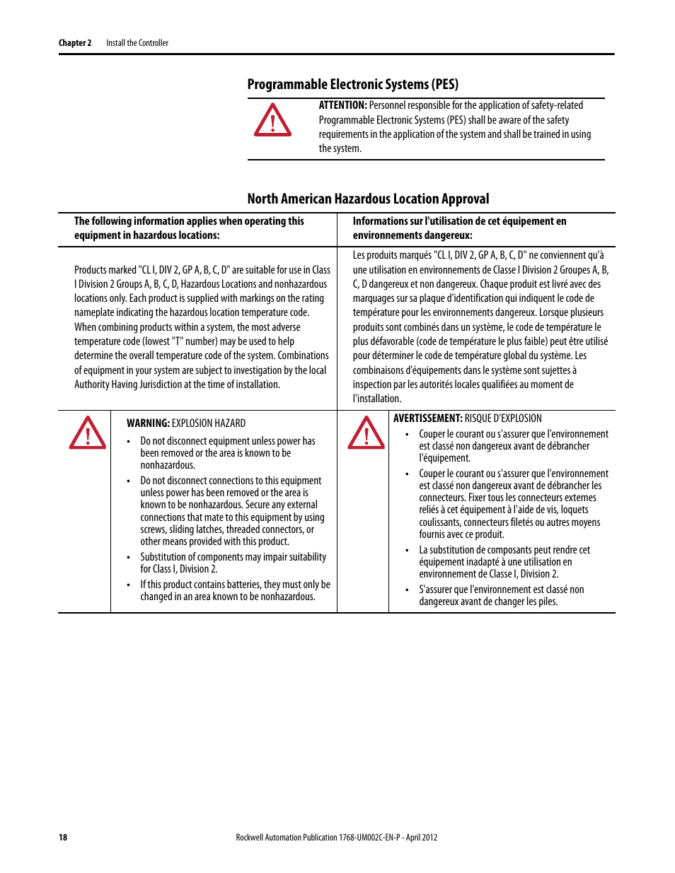 Programmable electronic systems (pes), North american hazardous location approval | Rockwell Automation 1768-L45S Compact GuardLogix Controllers User Manual | Page 18 / 136