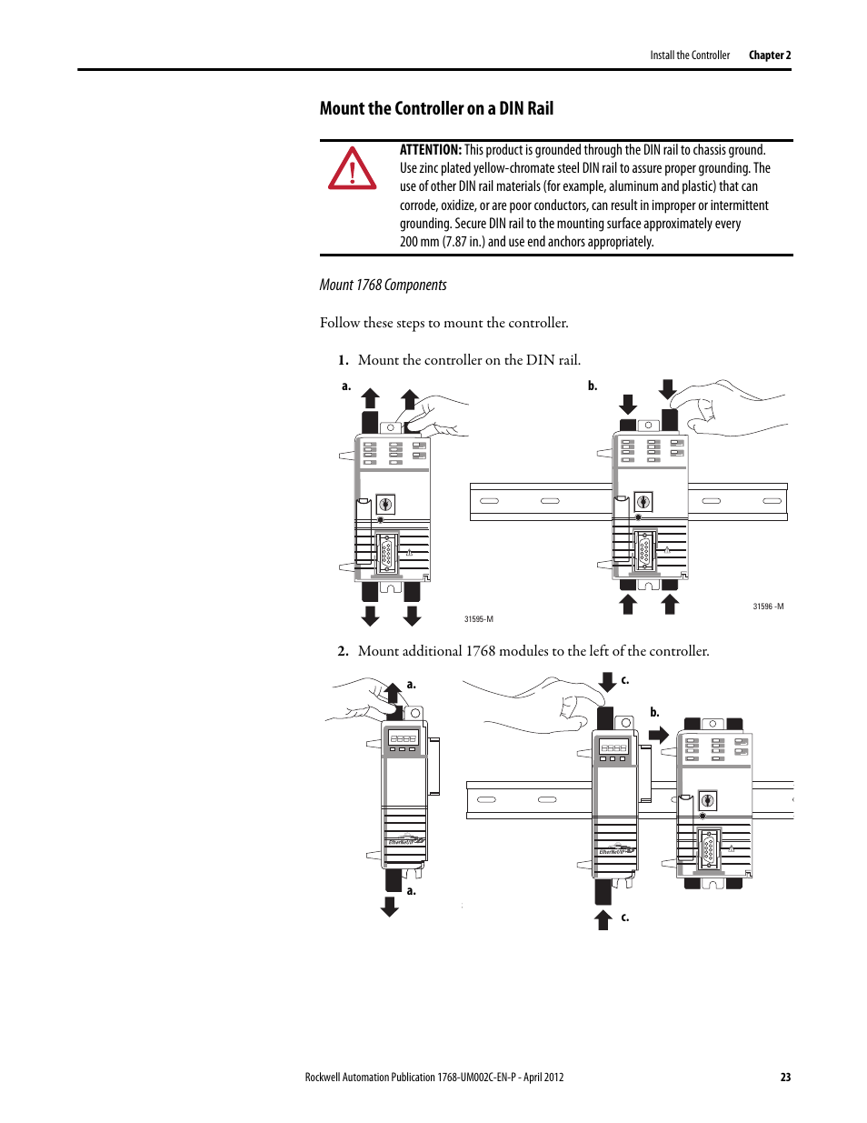 Mount the controller on a din rail | Rockwell Automation 1768-L45S Compact GuardLogix Controllers User Manual | Page 23 / 136