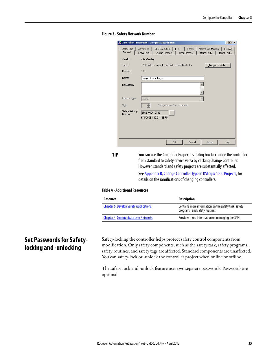 Set passwords for safety- locking and -unlocking, Set passwords for safety-locking and -unlocking | Rockwell Automation 1768-L45S Compact GuardLogix Controllers User Manual | Page 35 / 136