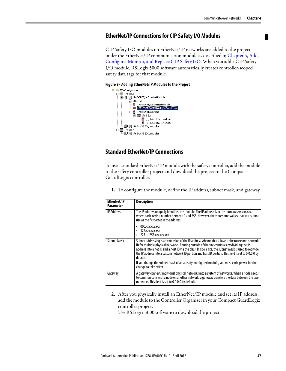Ethernet/ip connections for cip safety i/o modules, Standard ethernet/ip connections | Rockwell Automation 1768-L45S Compact GuardLogix Controllers User Manual | Page 47 / 136