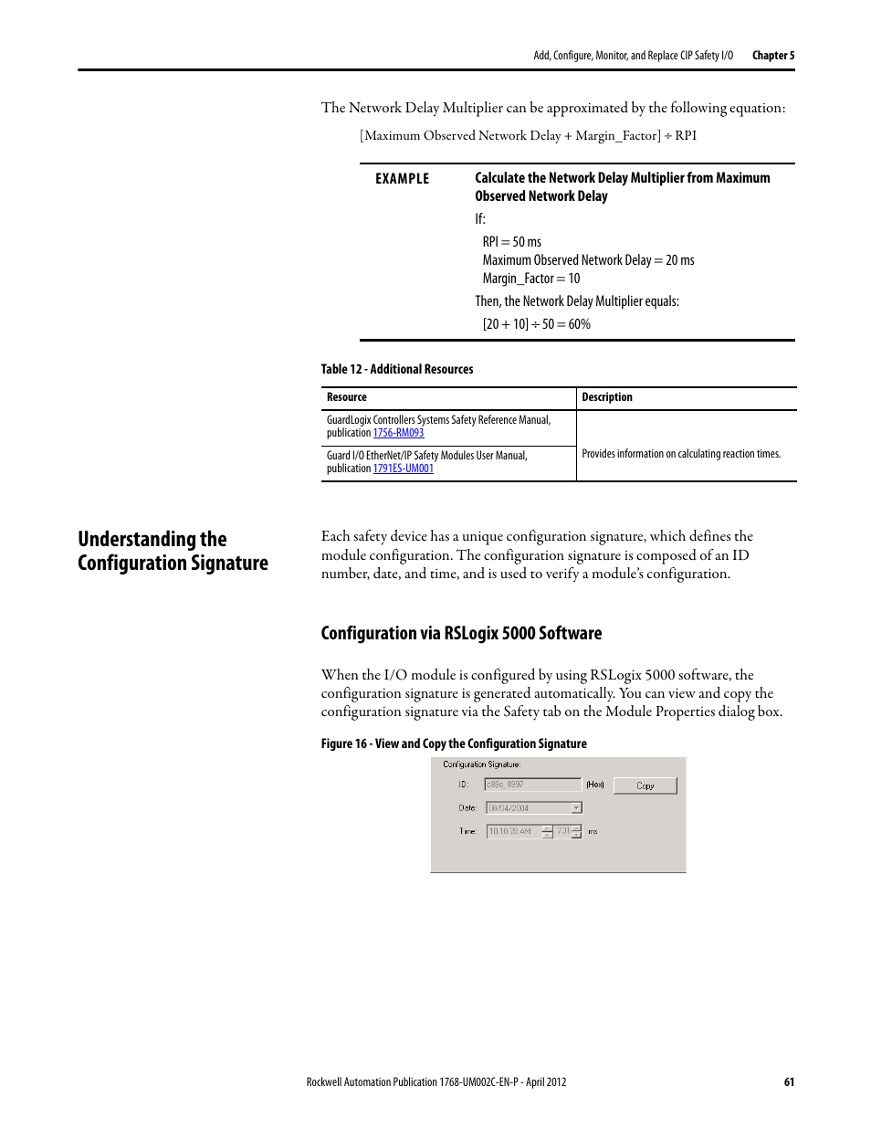 Understanding the configuration signature, Configuration via rslogix 5000 software, For in | Rockwell Automation 1768-L45S Compact GuardLogix Controllers User Manual | Page 61 / 136