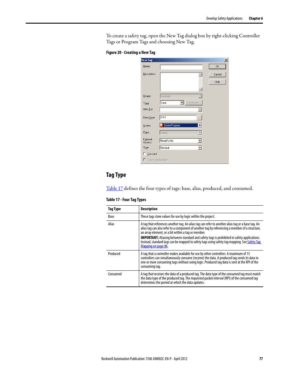 Tag type | Rockwell Automation 1768-L45S Compact GuardLogix Controllers User Manual | Page 77 / 136