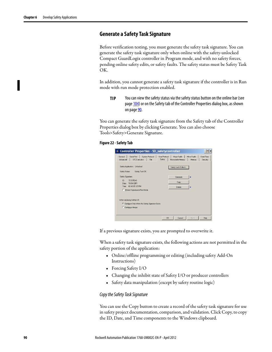 Generate a safety task signature | Rockwell Automation 1768-L45S Compact GuardLogix Controllers User Manual | Page 90 / 136
