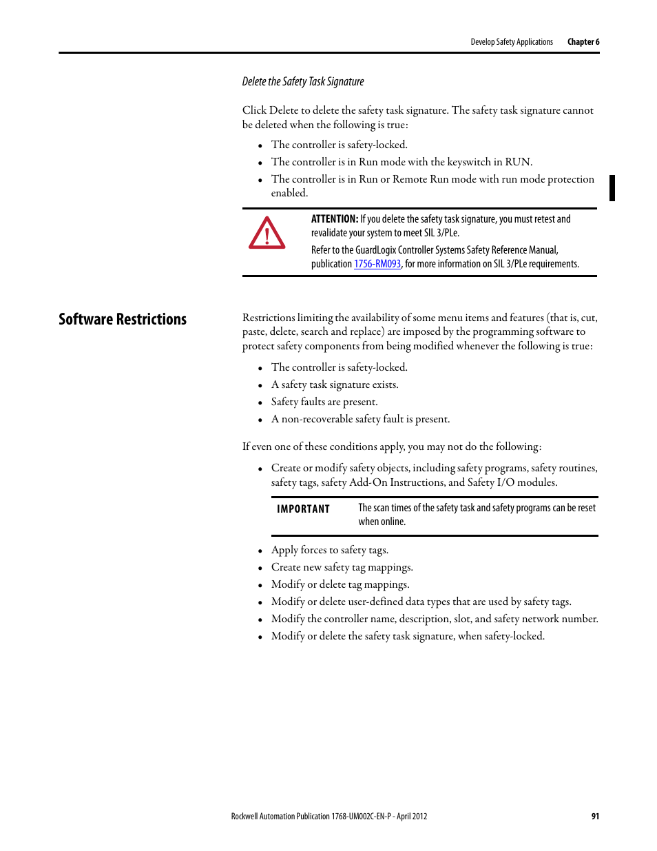 Software restrictions | Rockwell Automation 1768-L45S Compact GuardLogix Controllers User Manual | Page 91 / 136