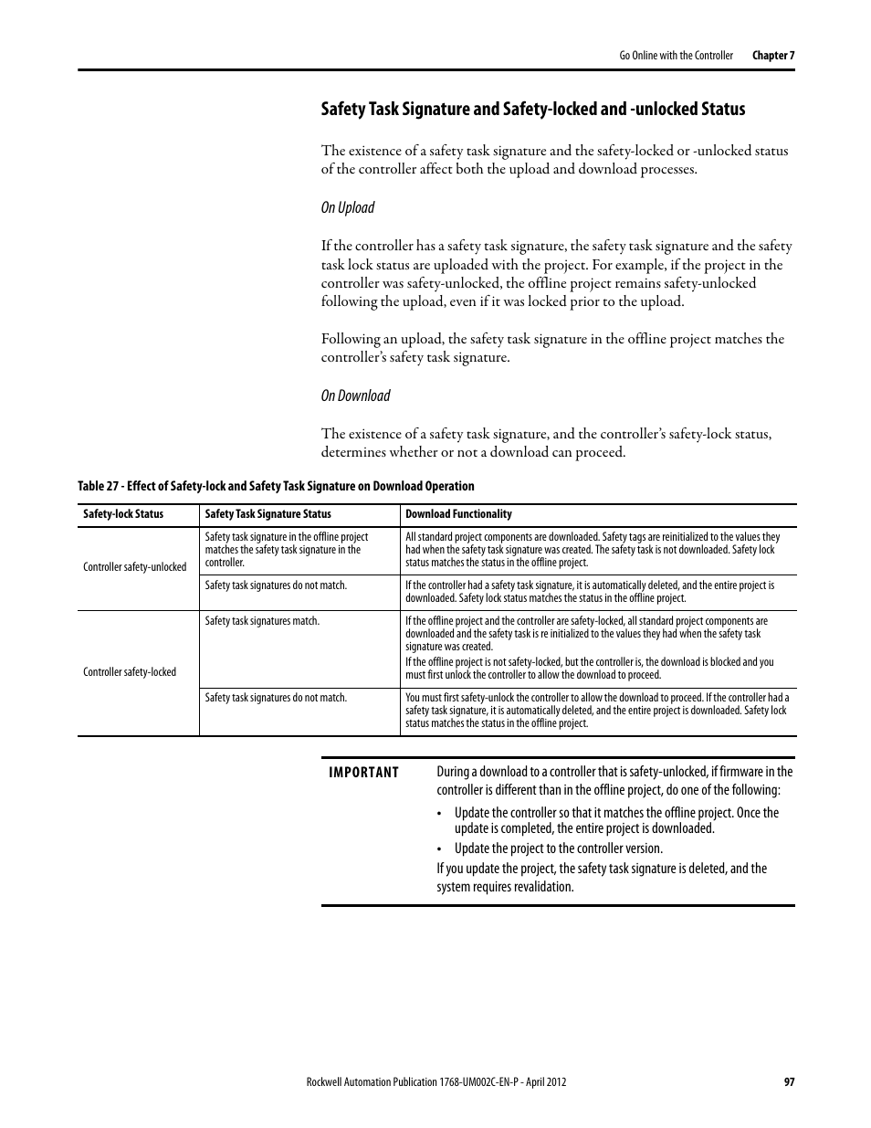 Rockwell Automation 1768-L45S Compact GuardLogix Controllers User Manual | Page 97 / 136