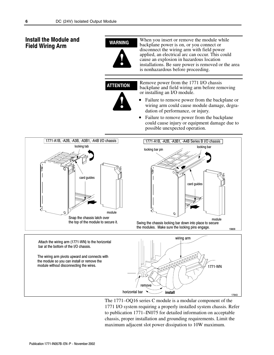 Install the module and field wiring arm | Rockwell Automation 1771-OQ16/C Isolated Output Module Installation Instr User Manual | Page 6 / 16