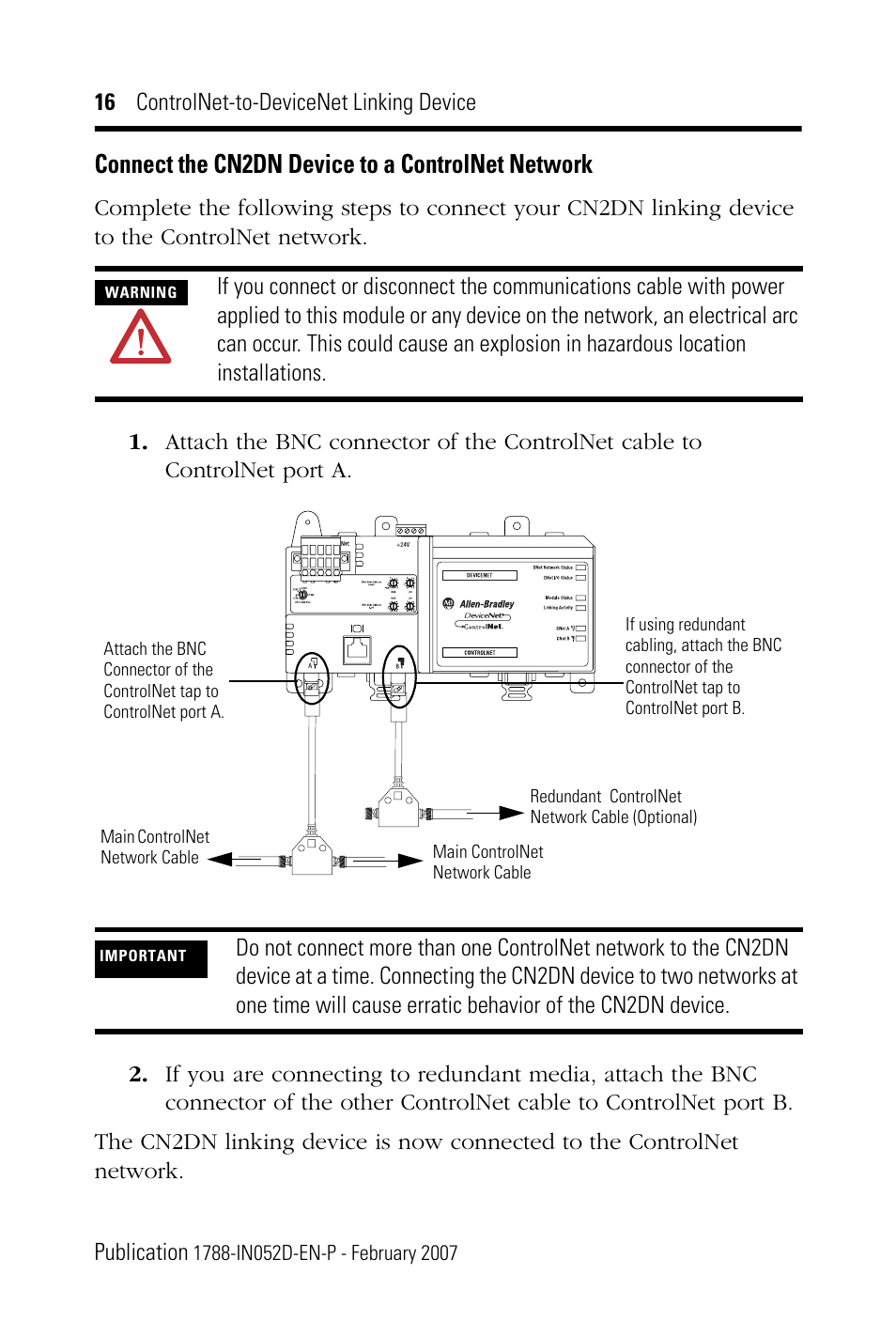 Connect the cn2dn device to a controlnet network | Rockwell Automation 1788-CN2DN ControlNet-to-DeviceNet Linking Device Installation Instructions User Manual | Page 16 / 52