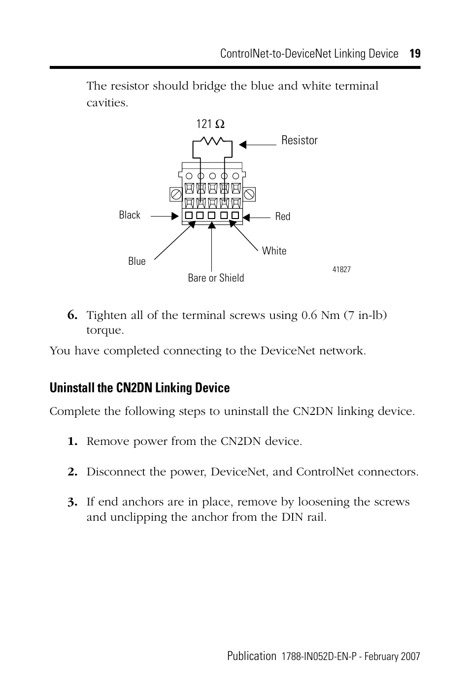 Uninstall the cn2dn linking device | Rockwell Automation 1788-CN2DN ControlNet-to-DeviceNet Linking Device Installation Instructions User Manual | Page 19 / 52