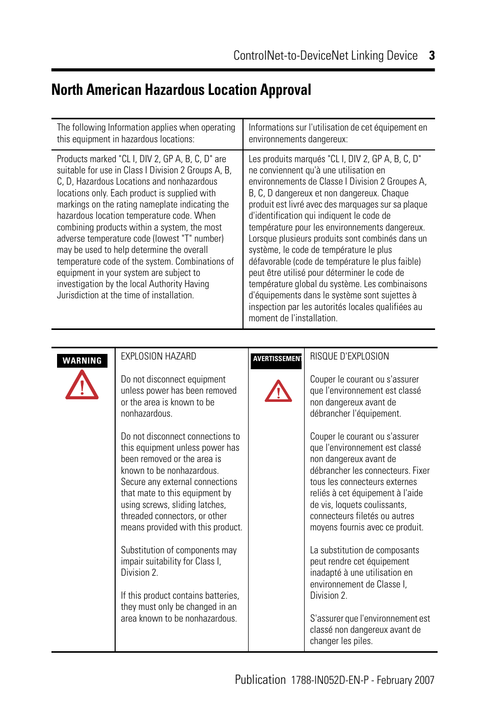 North american hazardous location approval | Rockwell Automation 1788-CN2DN ControlNet-to-DeviceNet Linking Device Installation Instructions User Manual | Page 3 / 52