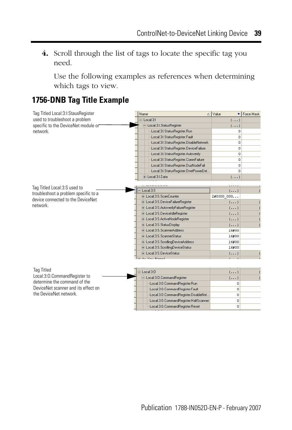 1756-dnb tag title example | Rockwell Automation 1788-CN2DN ControlNet-to-DeviceNet Linking Device Installation Instructions User Manual | Page 39 / 52