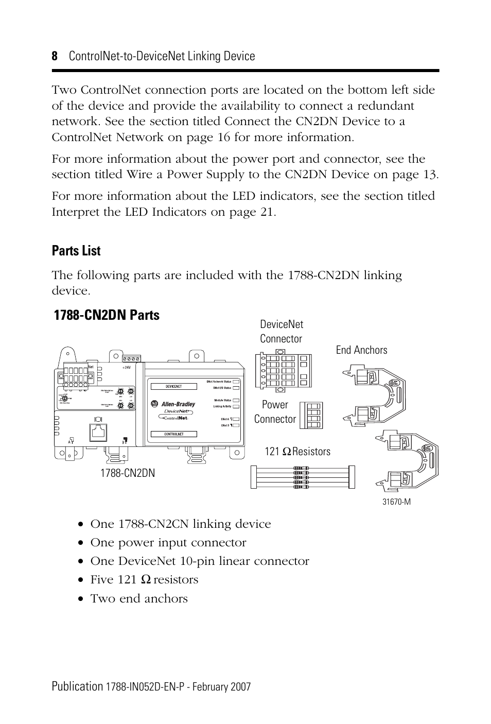 Parts list | Rockwell Automation 1788-CN2DN ControlNet-to-DeviceNet Linking Device Installation Instructions User Manual | Page 8 / 52