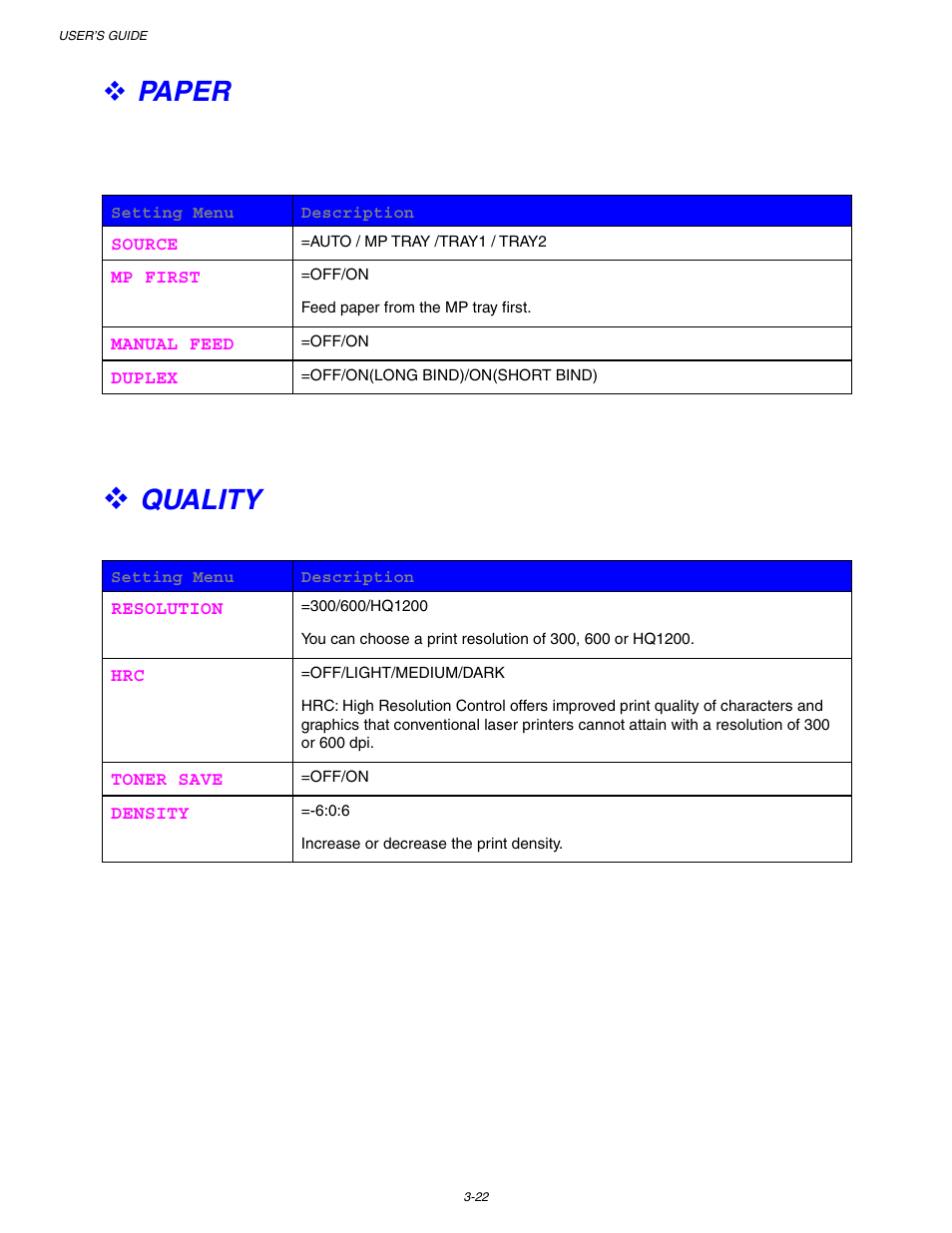 Paper, Quality, For more information, see 3-22 | Brother HL 1650 User Manual | Page 102 / 235