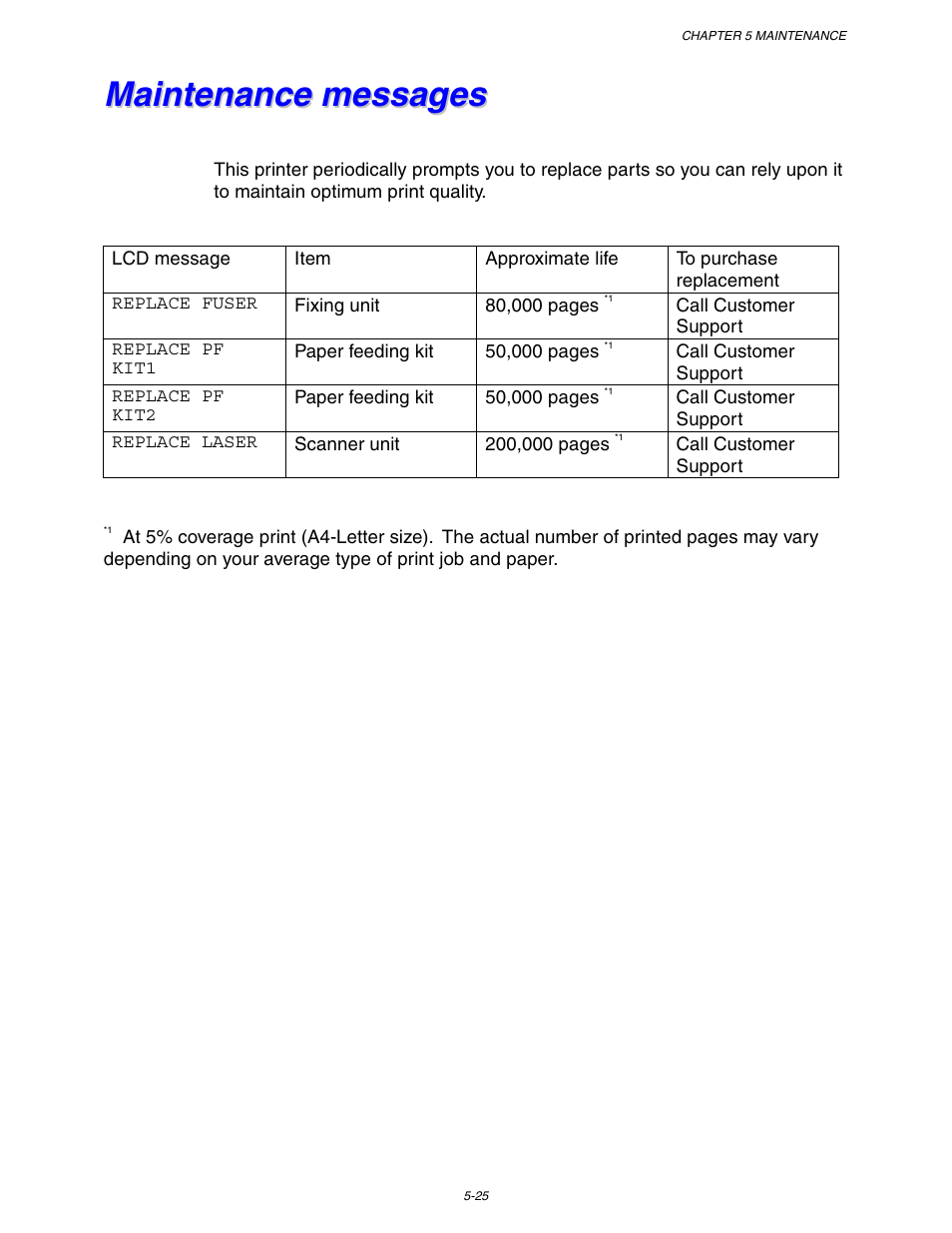 Maintenance messages, Maintenance messages -25 | Brother HL 1650 User Manual | Page 165 / 235
