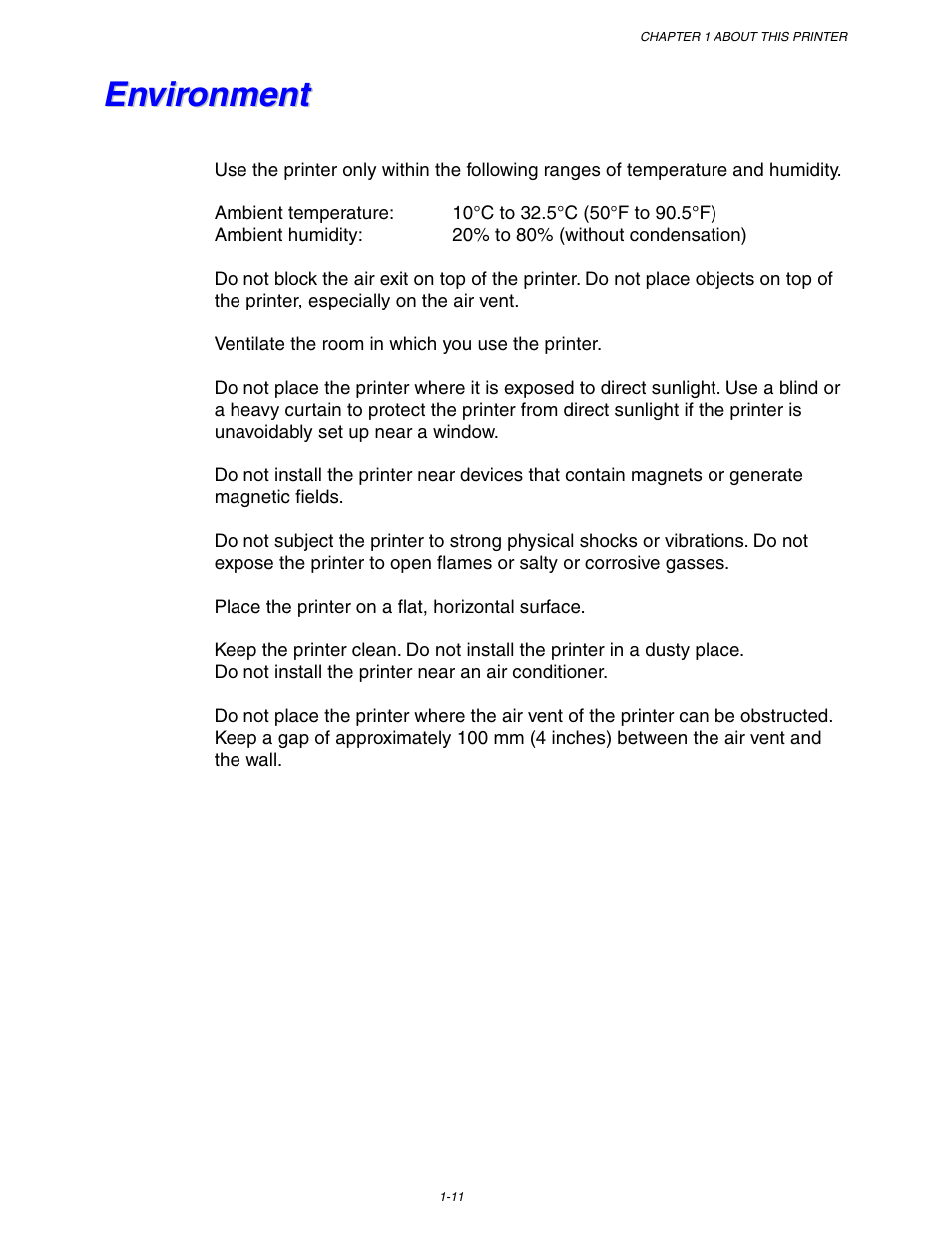 Environment, Environment -11 | Brother HL 1650 User Manual | Page 21 / 235