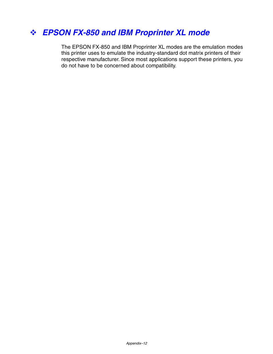 Epson fx-850 and ibm proprinter xl mode | Brother HL 1650 User Manual | Page 213 / 235