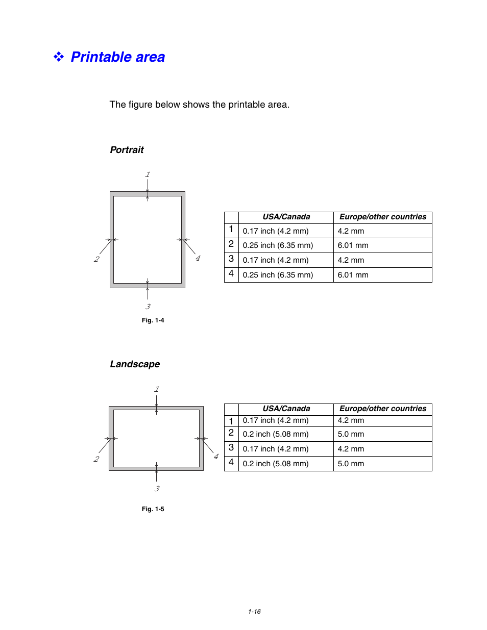 Printable area | Brother HL 1650 User Manual | Page 26 / 235