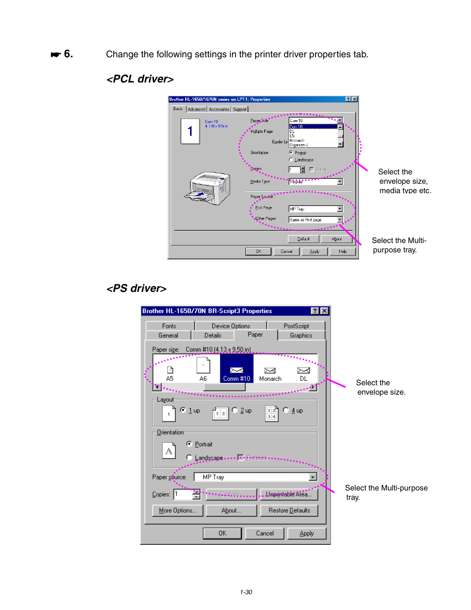 Pcl driver> <ps driver | Brother HL 1650 User Manual | Page 40 / 235