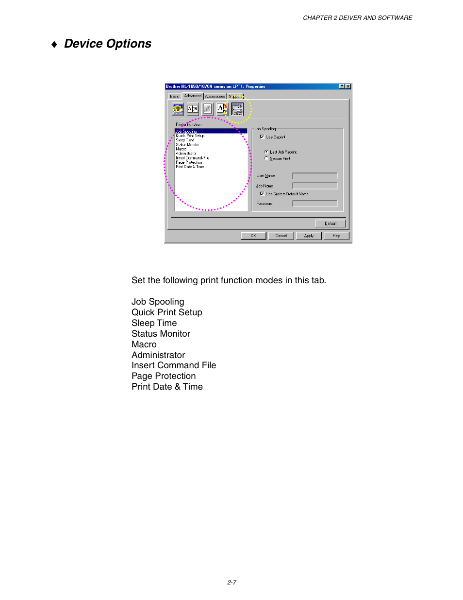Device options | Brother HL 1650 User Manual | Page 60 / 235