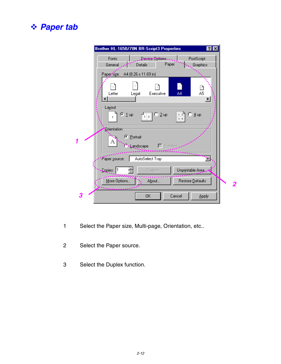 Paper tab | Brother HL 1650 User Manual | Page 65 / 235