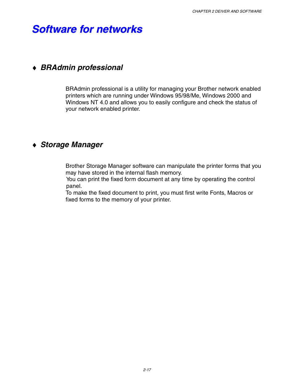 Software for networks, Software for networks -17 | Brother HL 1650 User Manual | Page 70 / 235