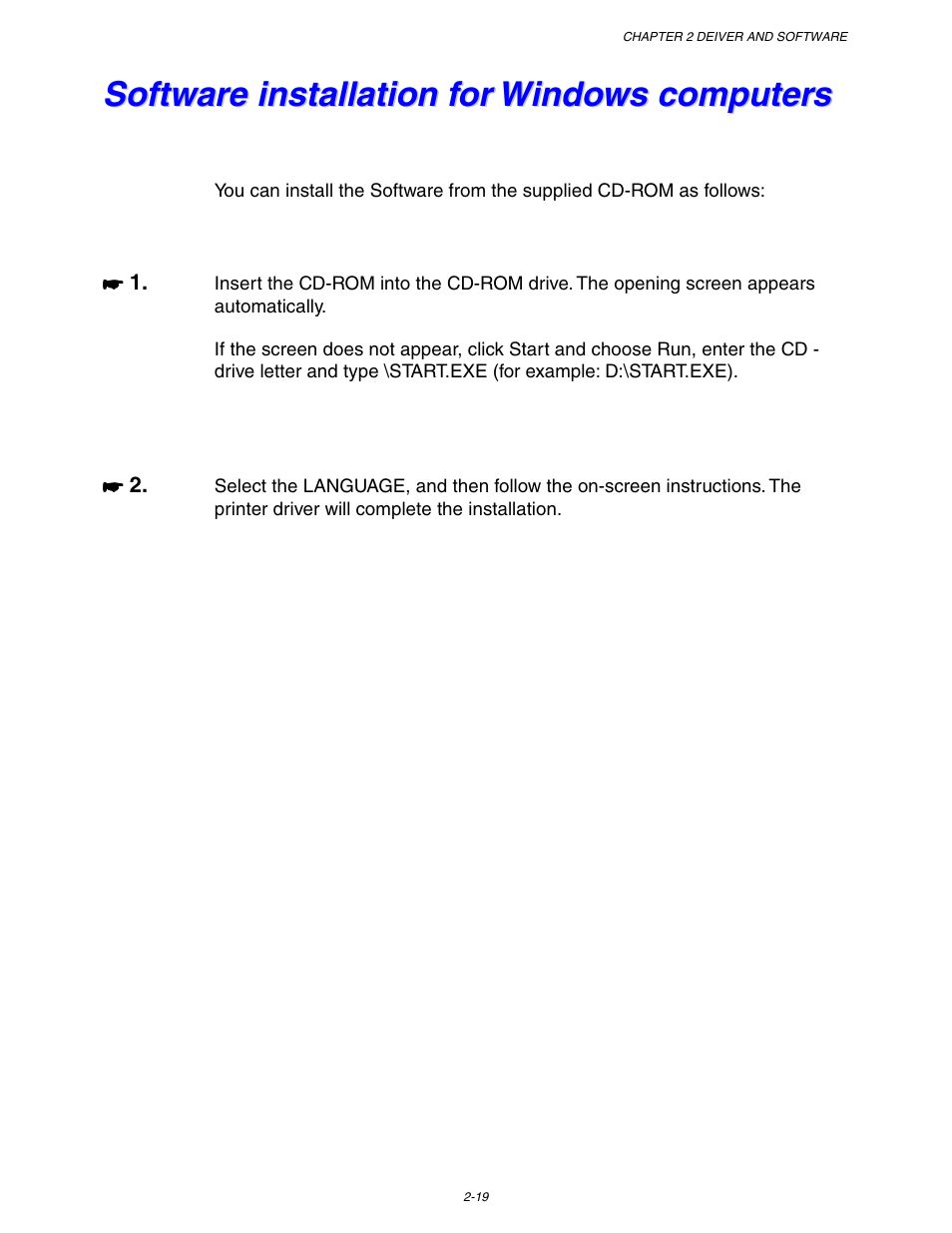 Software installation for windows computers, Software installation for windows computers -19 | Brother HL 1650 User Manual | Page 72 / 235