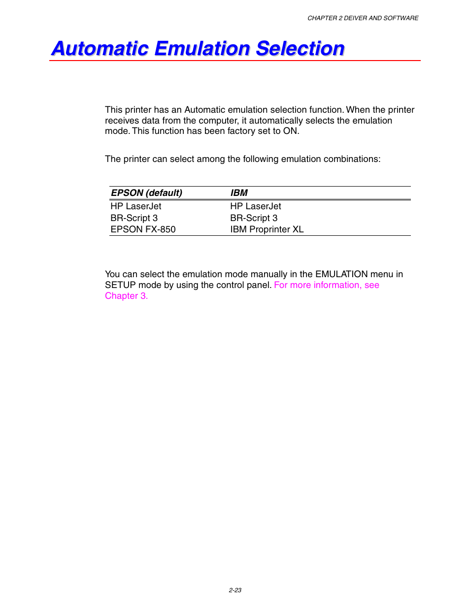 Automatic emulation selection | Brother HL 1650 User Manual | Page 76 / 235