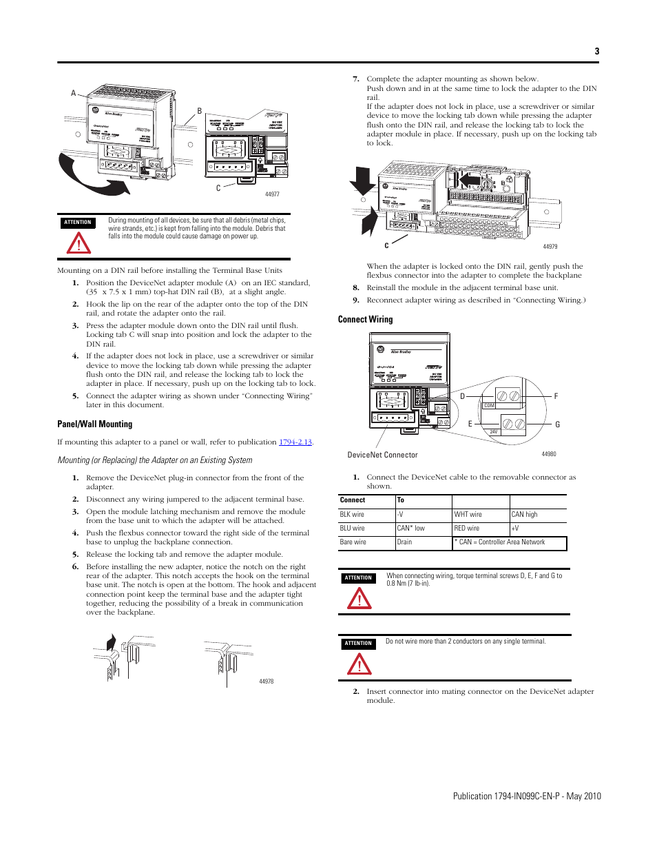 Rockwell Automation 1794-ADN/C, 1794-ADNK/C FLEX I/O DeviceNet Adapter Module Installation Instructions User Manual | Page 3 / 6