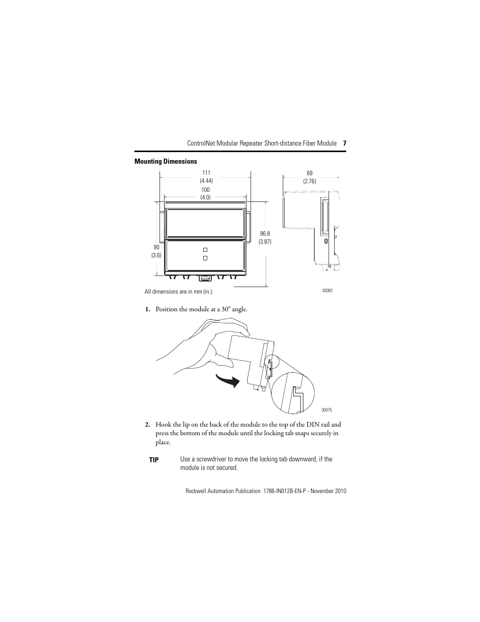Rockwell Automation 1786-RPFS ControlNet Modular Repeater Short-distance Fiber Module Installation Instruction User Manual | Page 7 / 16