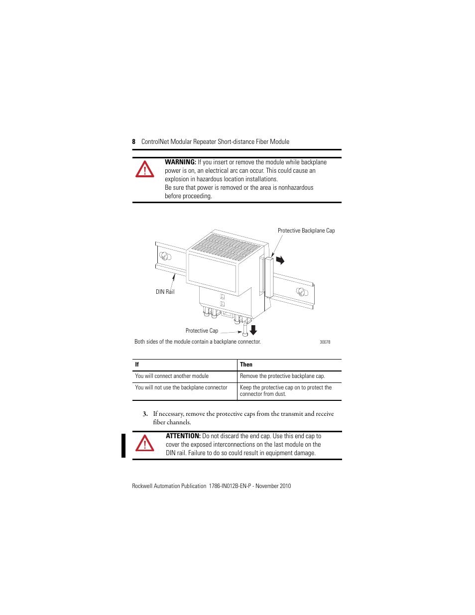 Rockwell Automation 1786-RPFS ControlNet Modular Repeater Short-distance Fiber Module Installation Instruction User Manual | Page 8 / 16