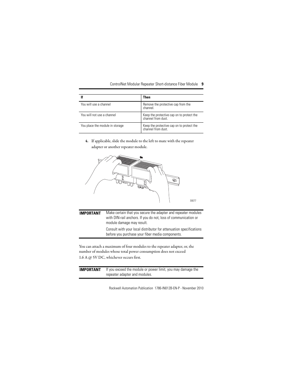 Rockwell Automation 1786-RPFS ControlNet Modular Repeater Short-distance Fiber Module Installation Instruction User Manual | Page 9 / 16