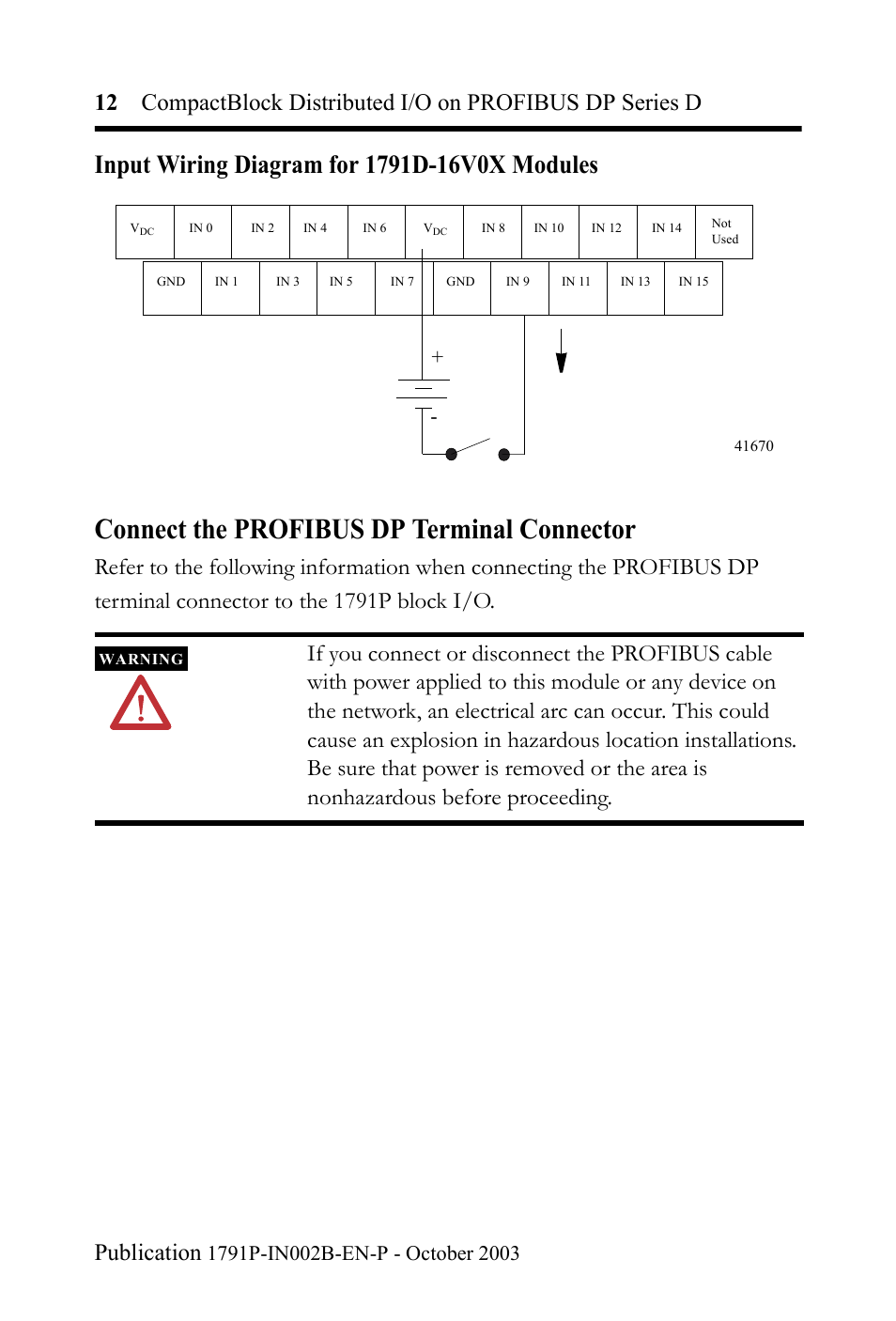 Connect the profibus dp terminal connector | Rockwell Automation 1791P-XXXX CompactBlock Distributed I/O on PROFIBUS DP Series D I.I. User Manual | Page 12 / 32