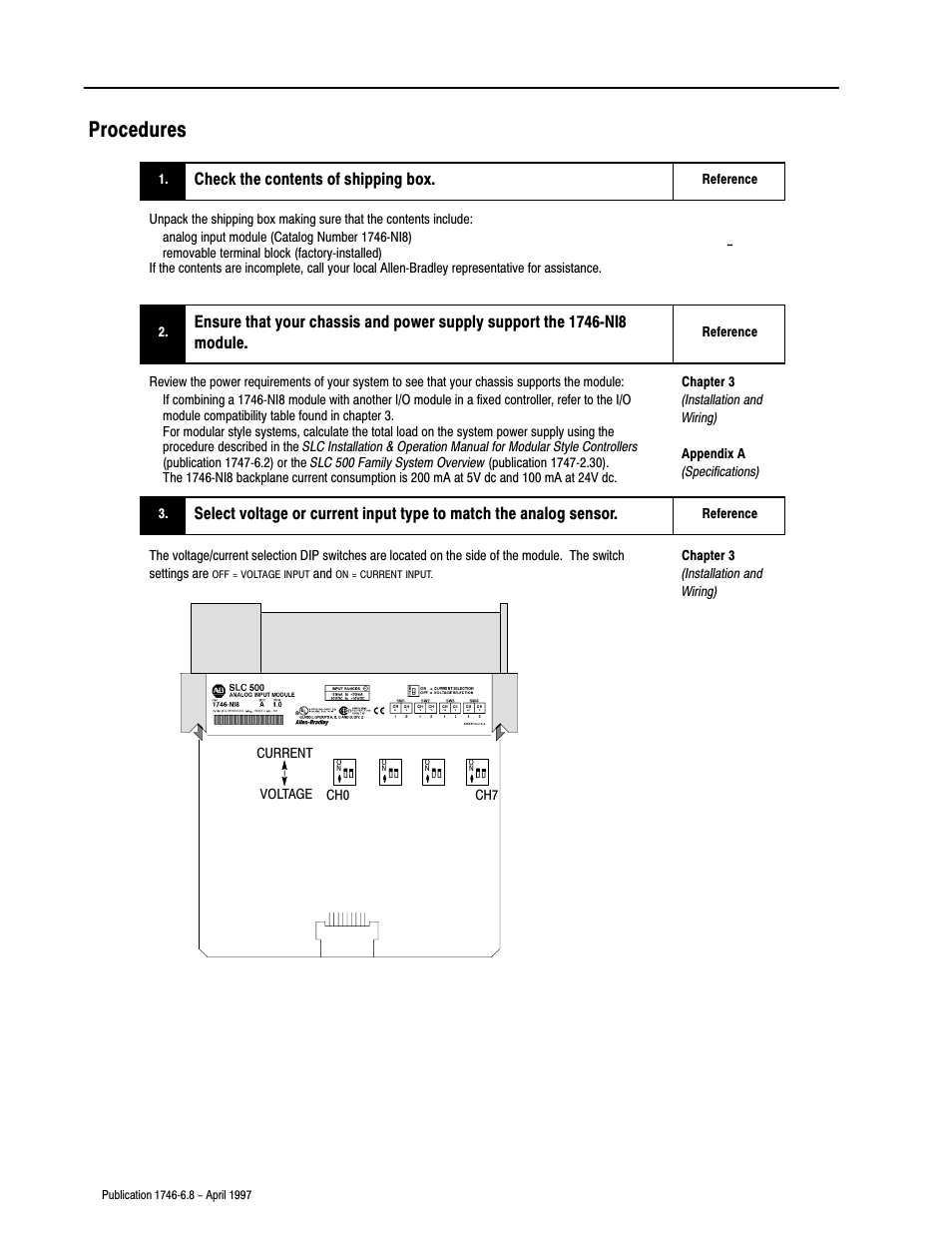 Procedures, Check the contents of shipping box | Rockwell Automation 1746-NI8 SLC 500 Analog Input Modules User Manual User Manual | Page 16 / 91