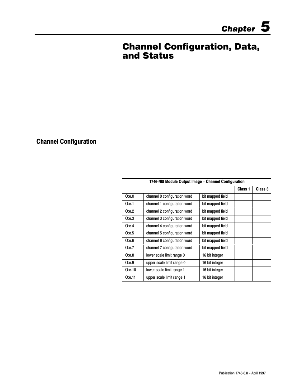 5 - channel configuration, data, and status, Channel configuration, data, and status, Chapter | Channel configuration | Rockwell Automation 1746-NI8 SLC 500 Analog Input Modules User Manual User Manual | Page 42 / 91