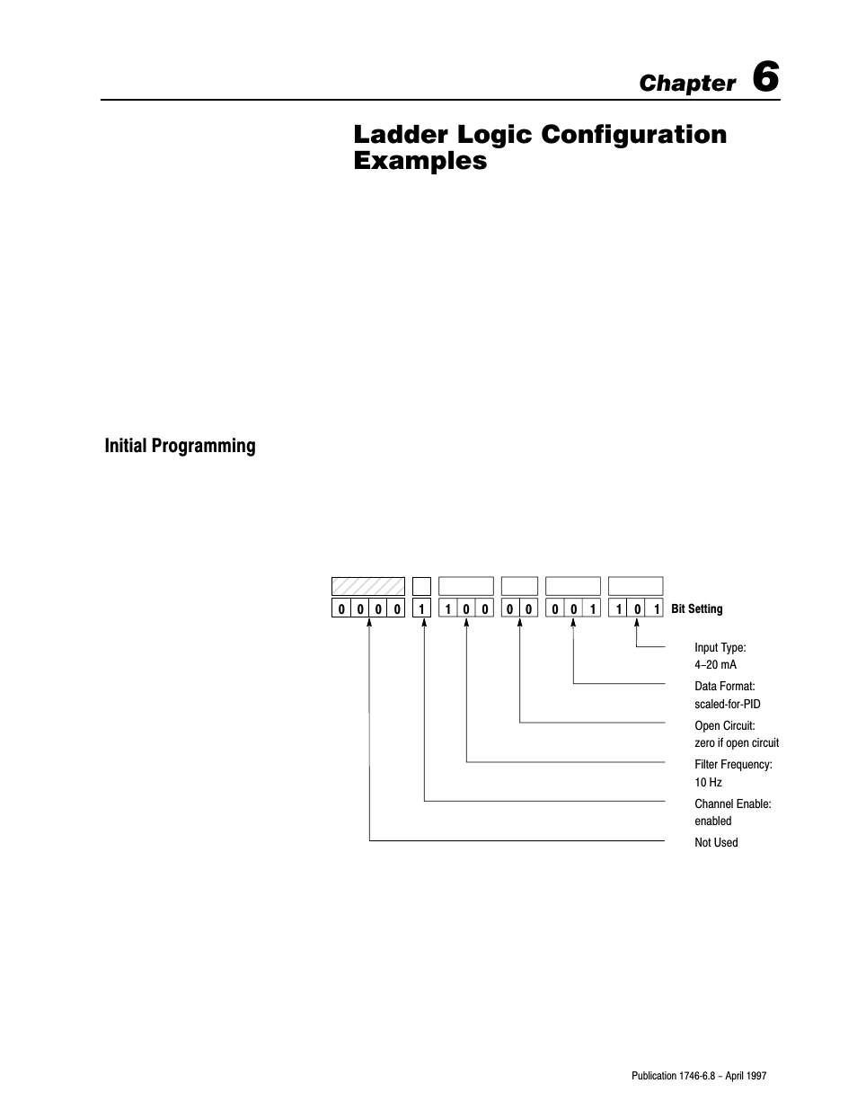 6 - ladder logic configuration examples, Initial programming, Ladder logic configuration examples | Chapter | Rockwell Automation 1746-NI8 SLC 500 Analog Input Modules User Manual User Manual | Page 56 / 91