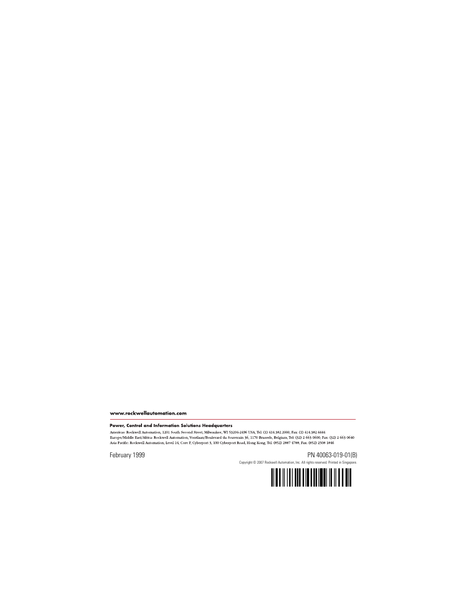 Untitled, Back cover, H&>3!¶ba | Rockwell Automation 1746-Cx SLC 500 Programmable Controller Rack Interconnect Cables User Manual | Page 28 / 28